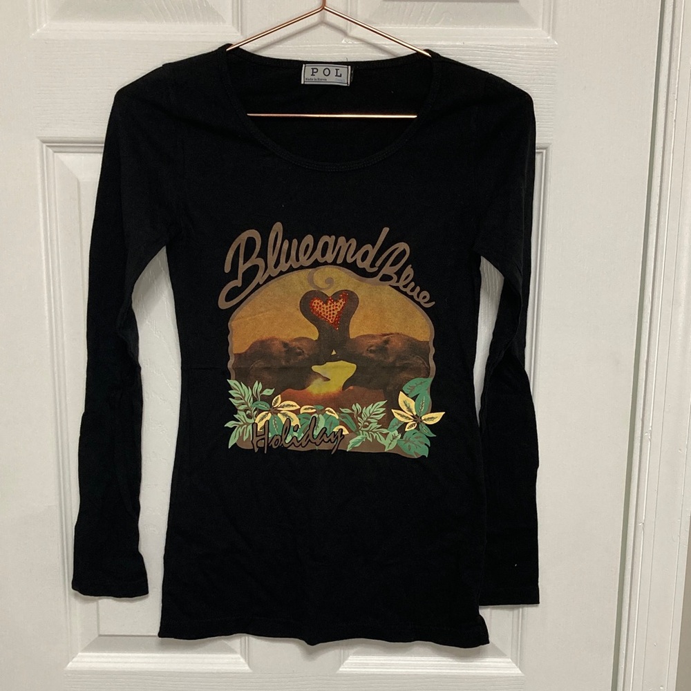 POL Black Long Sleeve Tee with Graphic‎ Design